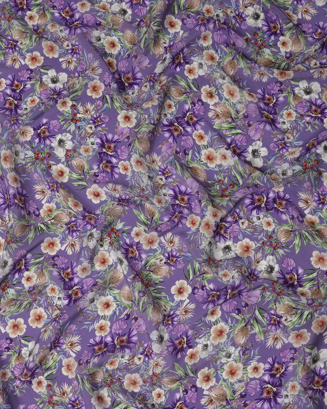 Amethyst Violet Purple Floral Synthetic Crepe Fabric 110cm