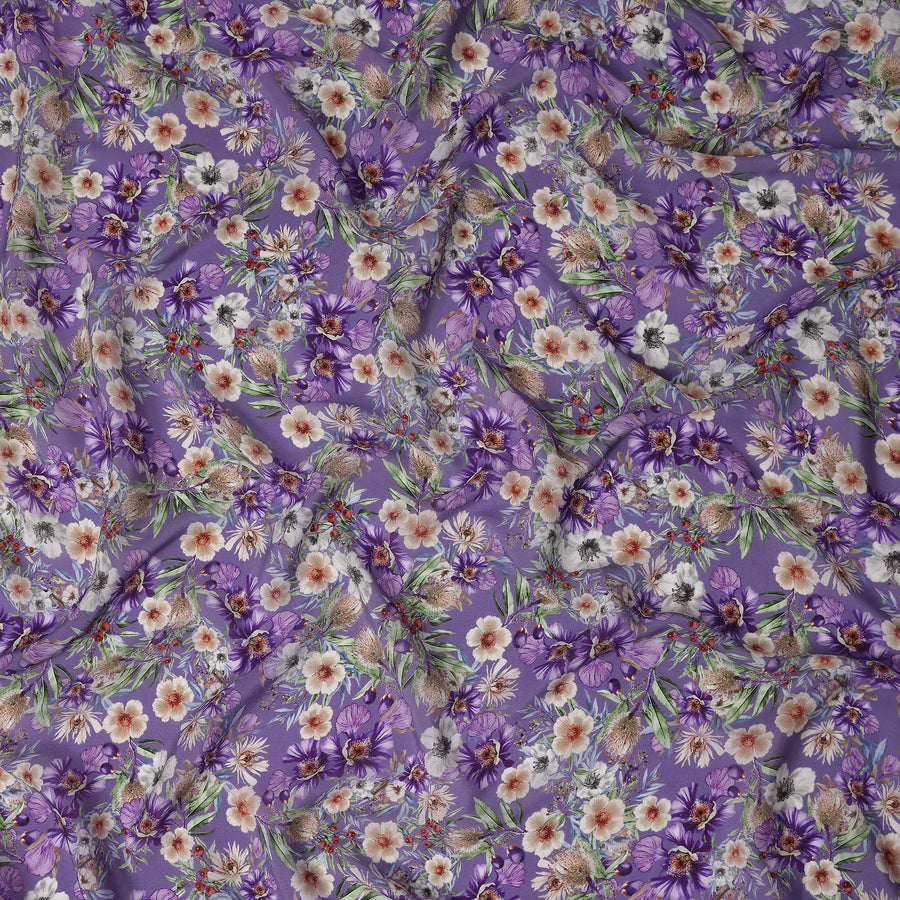 Amethyst Violet Purple Floral Synthetic Crepe Fabric 110cm