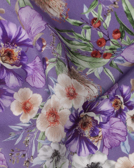 Amethyst Violet Purple Floral Synthetic Crepe Fabric 110cm