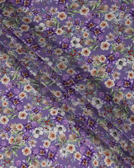 Amethyst Violet Purple Floral Synthetic Crepe Fabric 110cm