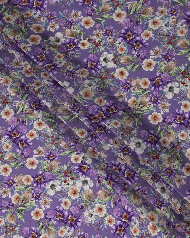 Amethyst Violet Purple Floral Synthetic Crepe Fabric 110cm