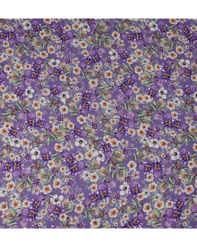 Amethyst Violet Purple Floral Synthetic Crepe Fabric 110cm