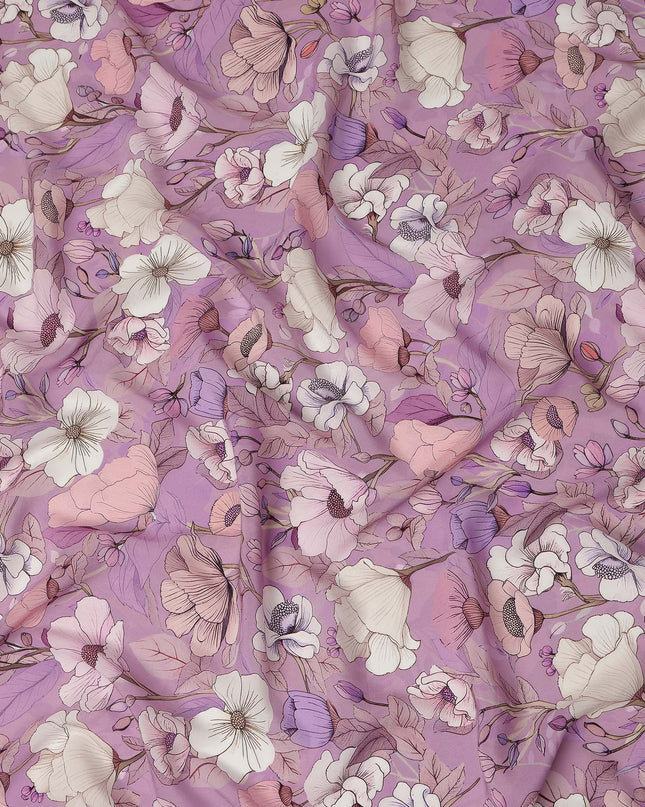 Lavender Pink Floral Printed Viscose Crepe Fabric 110 Cms Width Soft Flowing Lightweight Dress Material India-D27925