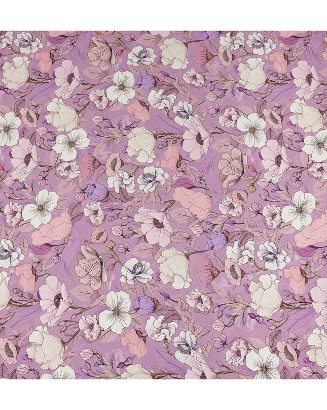 Lavender Pink Floral Printed Viscose Crepe Fabric 110 Cms Width Soft Flowing Lightweight Dress Material India-D27925