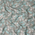 Teal Green Leaf Synthetic Crepe Fabric 110cm