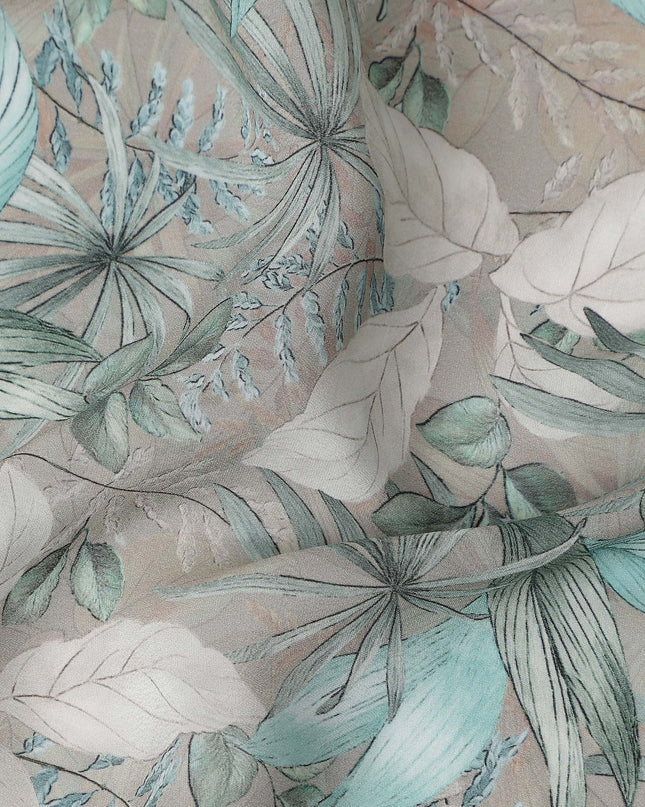 Teal Green Leaf Synthetic Crepe Fabric 110cm