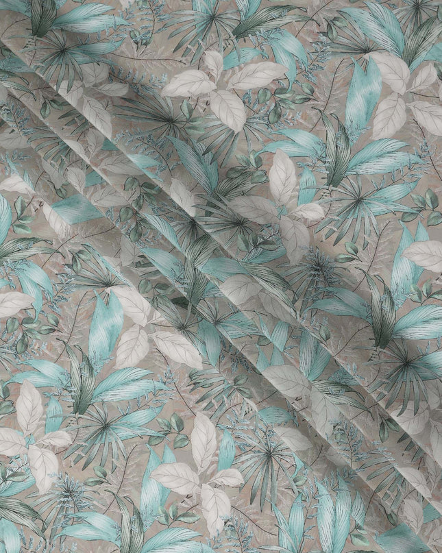 Teal Green Leaf Synthetic Crepe Fabric 110cm