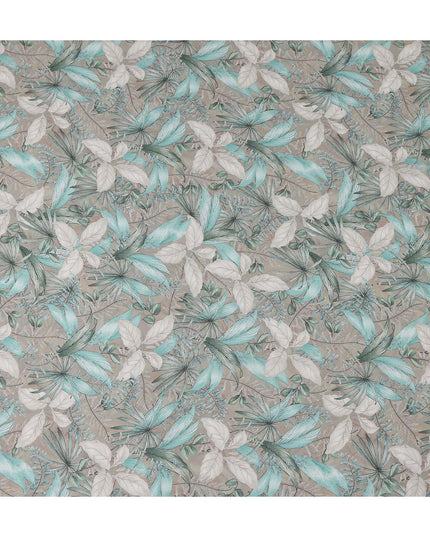 Teal Green Leaf Synthetic Crepe Fabric 110cm