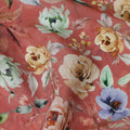 Terracotta Rust Red Floral Synthetic Crepe Fabric 110cm