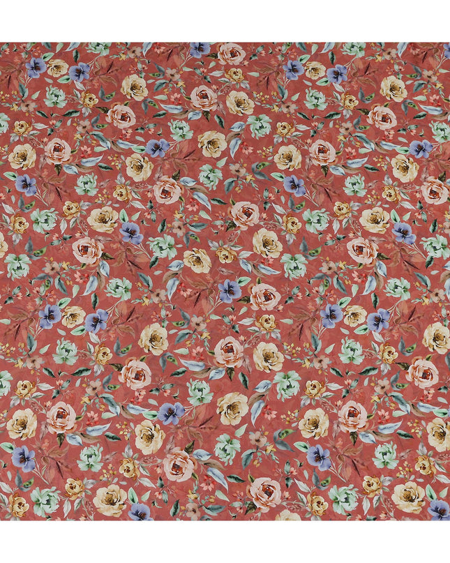 Terracotta Rust Red Floral Synthetic Crepe Fabric 110cm