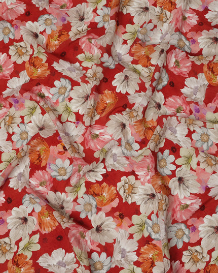Red Multicolor Floral Allover Digital Print Viscose Crepe Fabric 110 Cms India-D26856