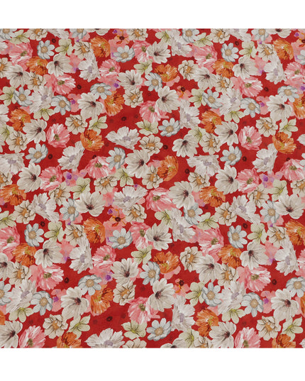 Red Multicolor Floral Allover Digital Print Viscose Crepe Fabric 110 Cms India-D26856