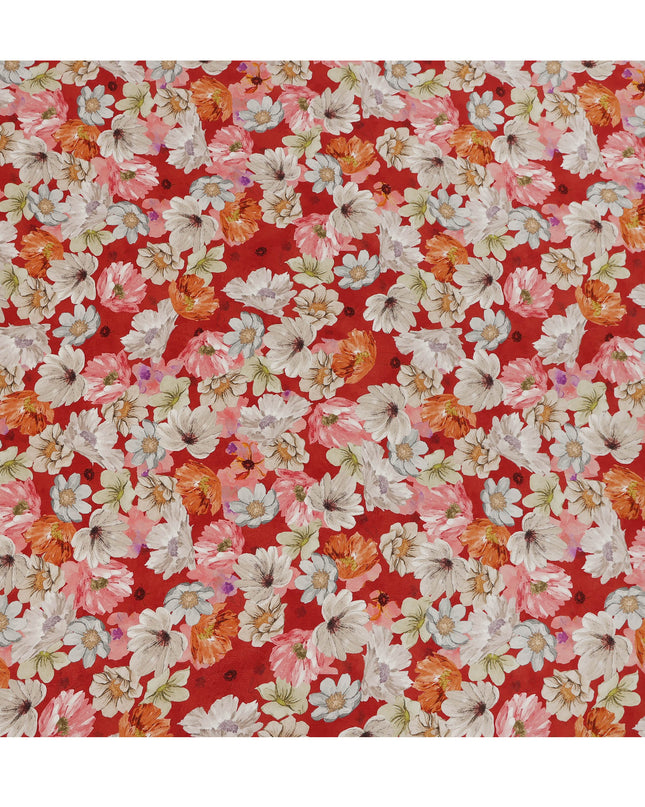 Red Multicolor Floral Allover Digital Print Viscose Crepe Fabric 110 Cms India-D26856
