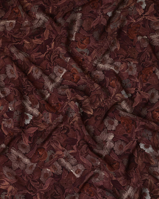 Maroon Floral Printed Viscose Crepe Fabric 110 Cms Width Soft Flowing Lightweight Dress Material India-D27929