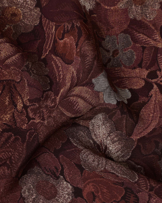 Maroon Floral Printed Viscose Crepe Fabric 110 Cms Width Soft Flowing Lightweight Dress Material India-D27929