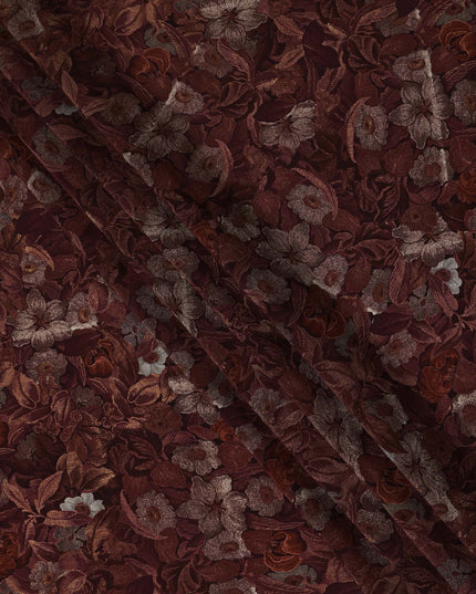 Maroon Floral Printed Viscose Crepe Fabric 110 Cms Width Soft Flowing Lightweight Dress Material India-D27929 Regal Fabrics