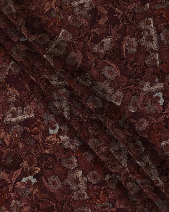 Maroon Floral Printed Viscose Crepe Fabric 110 Cms Width Soft Flowing Lightweight Dress Material India-D27929