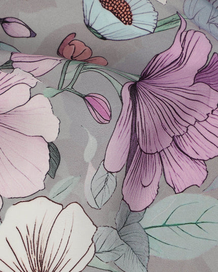 Grey Pastel Floral Allover Digital Print Viscose Crepe Fabric 110 Cms India-D26853