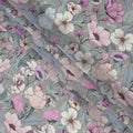 Grey Pastel Floral Allover Digital Print Viscose Crepe Fabric 110 Cms India-D26853