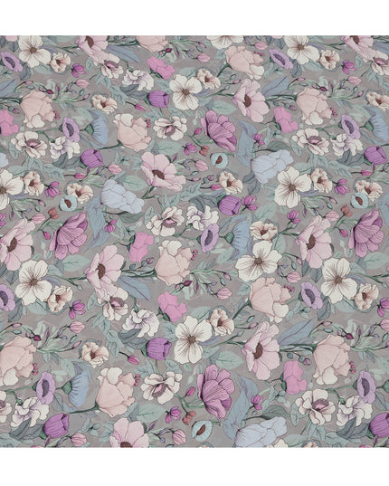 Grey Pastel Floral Allover Digital Print Viscose Crepe Fabric 110 Cms India-D26853