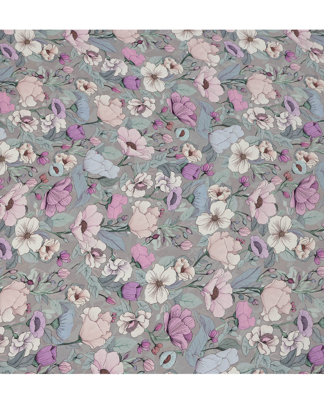 Grey Pastel Floral Allover Digital Print Viscose Crepe Fabric 110 Cms India-D26853