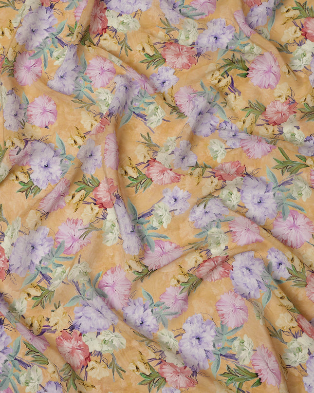 Mustard Yellow Floral Print Viscose Crepe Fabric 110 Cms India-D27010