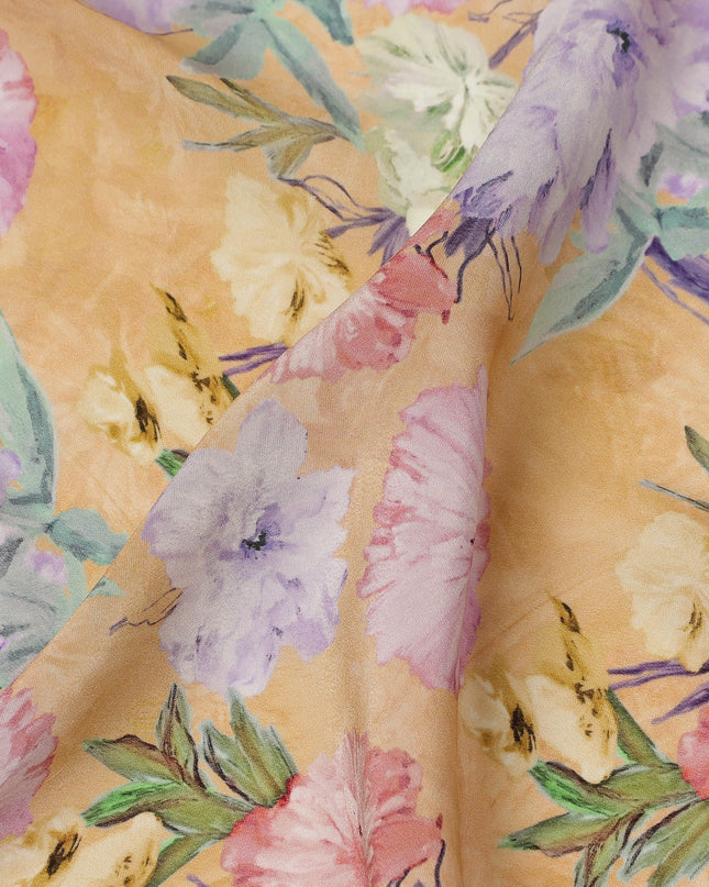 Mustard Yellow Floral Print Viscose Crepe Fabric 110 Cms India-D27010