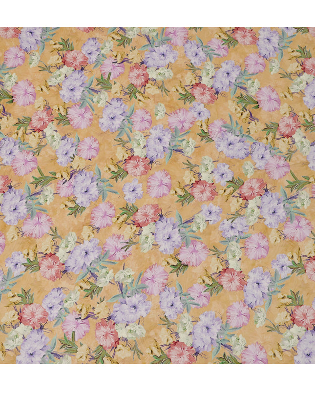 Mustard Yellow Floral Print Viscose Crepe Fabric 110 Cms India-D27010