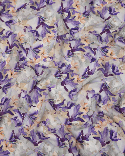 Lavender Purple Floral Watercolor Print Viscose Crepe Fabric 110 Cms India-D27011 - Regal Fabrics