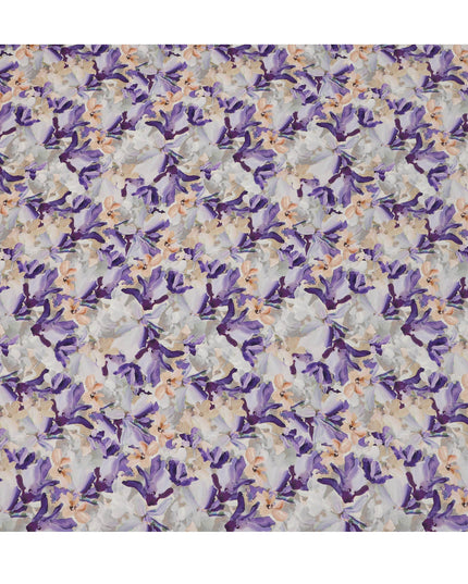 Grey Purple Floral Printed Viscose Crepe Fabric 110 Cms Width Soft Flowing Lightweight Dress Material India-D27928