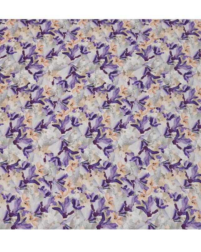 Grey Purple Floral Printed Viscose Crepe Fabric 110 Cms Width Soft Flowing Lightweight Dress Material India-D27928