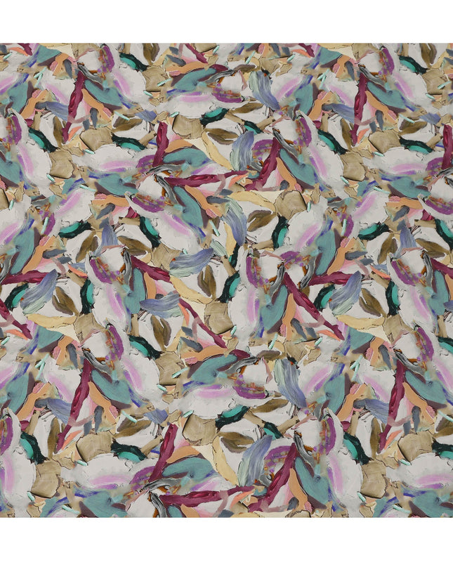 Ivory Multicolor Abstract Brushstroke Printed Viscose Crepe Fabric, 110 Cms, India-D27066