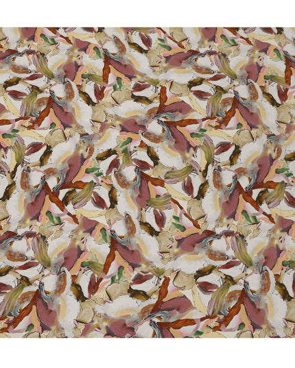 Beige Multicolor Abstract Brush Print Viscose Crepe Fabric 110 Cms India-D27008