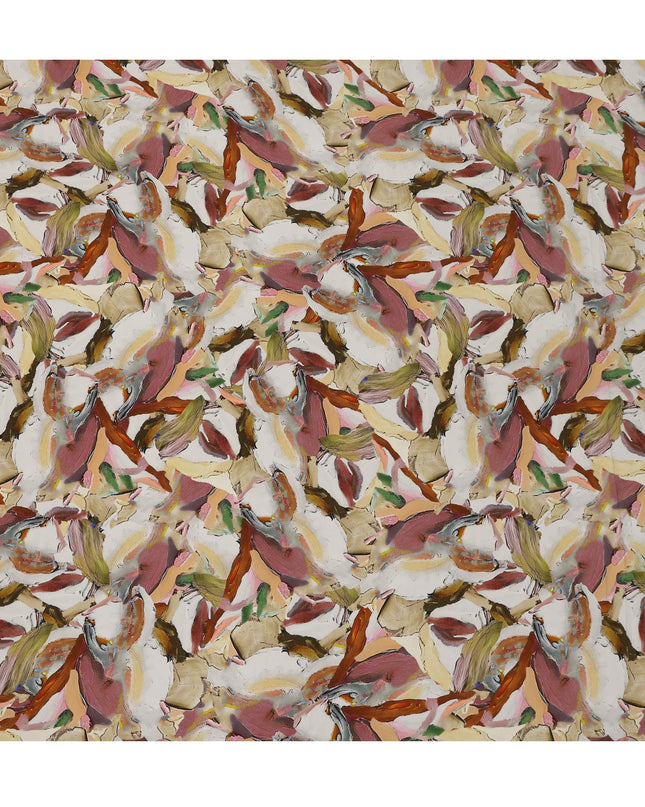 Beige Multicolor Abstract Brush Print Viscose Crepe Fabric 110 Cms India-D27008