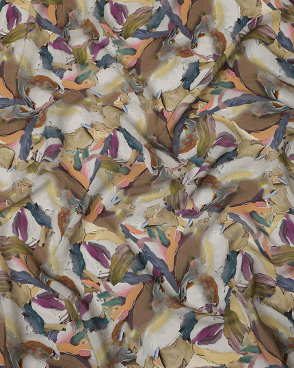 Beige Multicolor Abstract Brushstroke Printed Viscose Crepe Fabric, 110 Cms, India-D27068