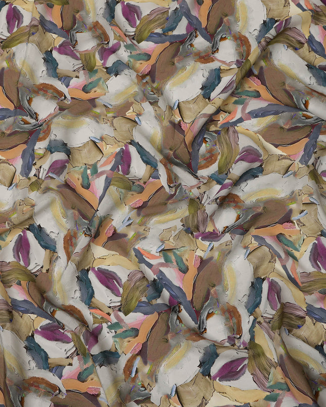 Beige Multicolor Abstract Brushstroke Printed Viscose Crepe Fabric, 110 Cms, India-D27068
