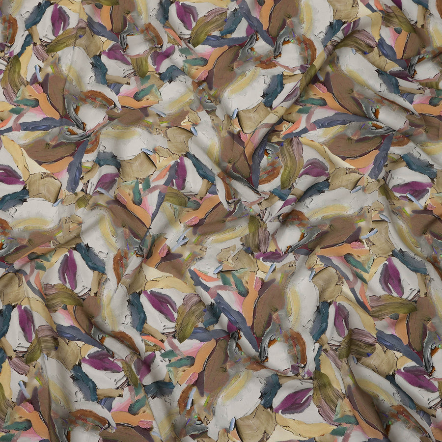 Beige Multicolor Abstract Brushstroke Printed Viscose Crepe Fabric, 110 Cms, India-D27068
