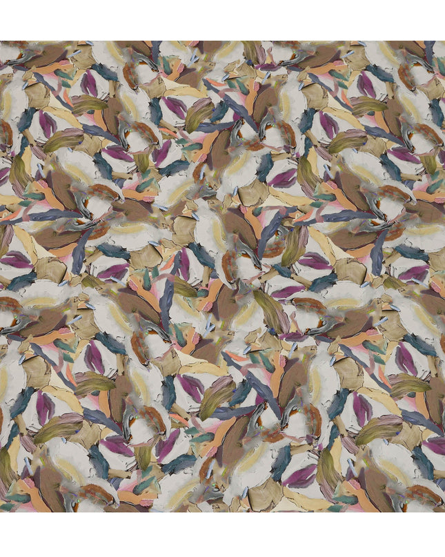 Beige Multicolor Abstract Brushstroke Printed Viscose Crepe Fabric, 110 Cms, India-D27068