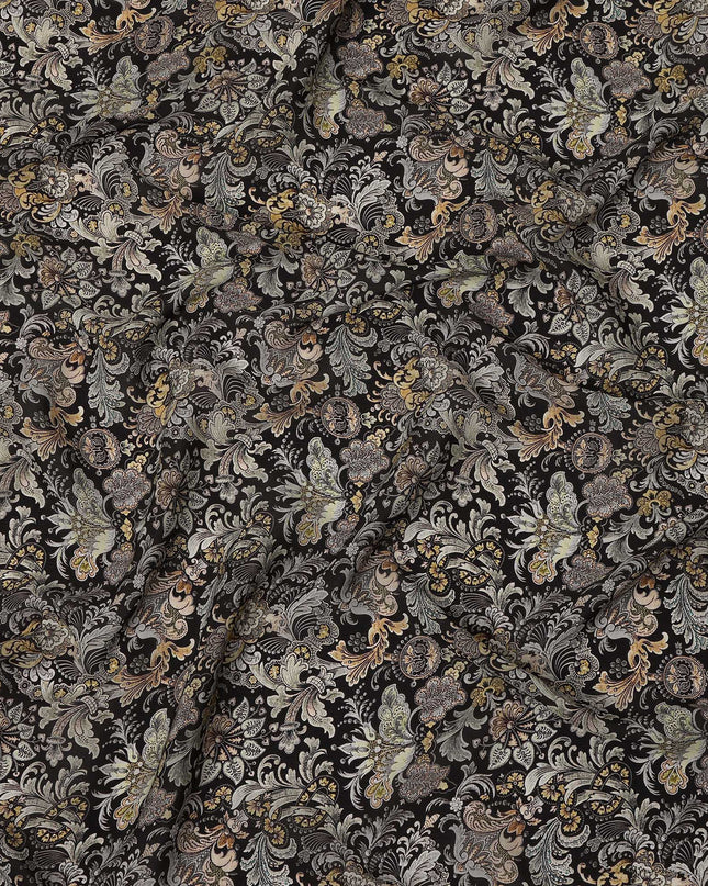 Black Floral Paisley Allover Printed Viscose Crepe Fabric, 110 Cms, India-D27064