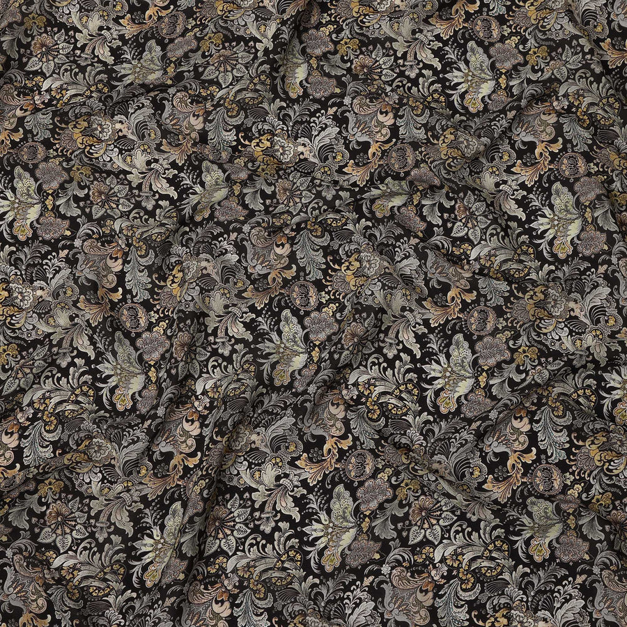 Black Vintage Paisley Floral Print Viscose Crepe Fabric 110 Cms India-D27013 - Regal Fabrics