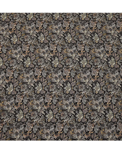 Black Vintage Paisley Floral Print Viscose Crepe Fabric 110 Cms India-D27013 - Regal Fabrics