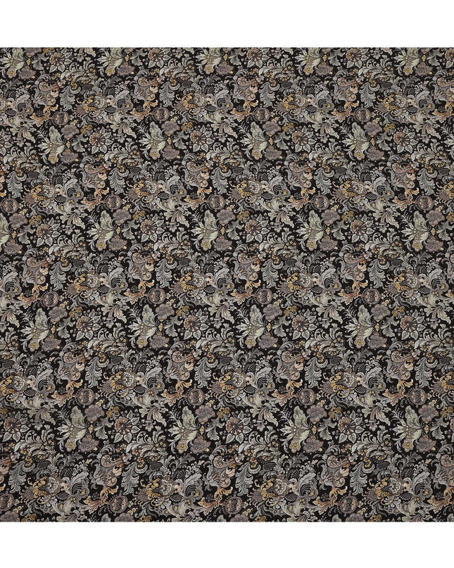 Black Vintage Paisley Floral Print Viscose Crepe Fabric 110 Cms India-D27013
