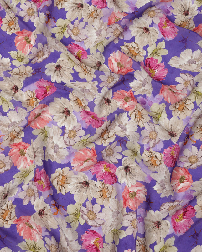 Purple Floral Printed Viscose Crepe Fabric 110 Cms Width Soft Flowing Lightweight Dress Material India-D27927