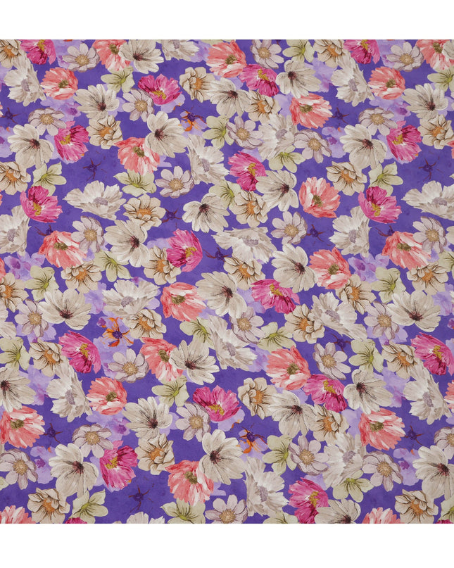 Purple Floral Garden Print Viscose Crepe Fabric 110 Cms India-D27019