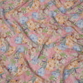 Soft Pink Peach & Sky Blue Floral Printed Viscose Crepe Fabric 110 Cms India-D26858