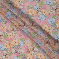 Soft Pink Peach & Sky Blue Floral Printed Viscose Crepe Fabric 110 Cms India-D26858
