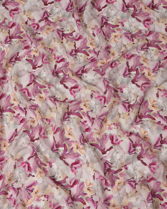 White Pink Floral Printed Viscose Crepe Fabric 110 Cms Width Soft Flowing Lightweight Dress Material India-D27933