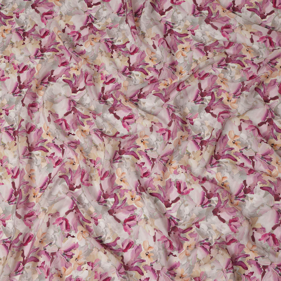 White Pink Floral Printed Viscose Crepe Fabric 110 Cms Width Soft Flowing Lightweight Dress Material India-D27933