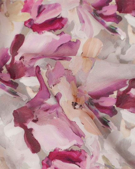 White Pink Floral Printed Viscose Crepe Fabric 110 Cms Width Soft Flowing Lightweight Dress Material India-D27933