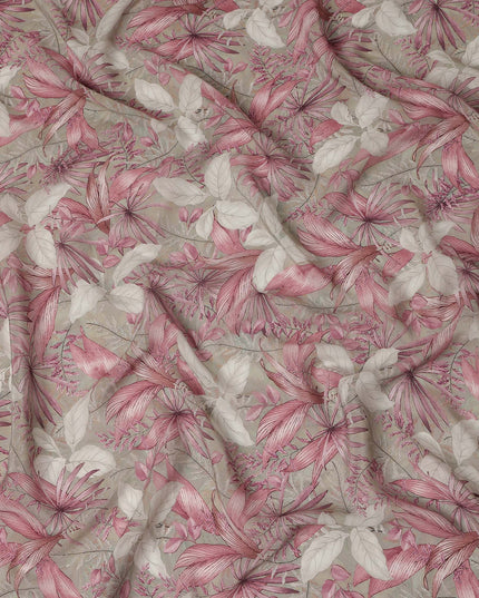 Beige Pink Floral Printed Viscose Crepe Fabric 110 Cms Width Soft Flowing Lightweight Dress Material India-D27931
